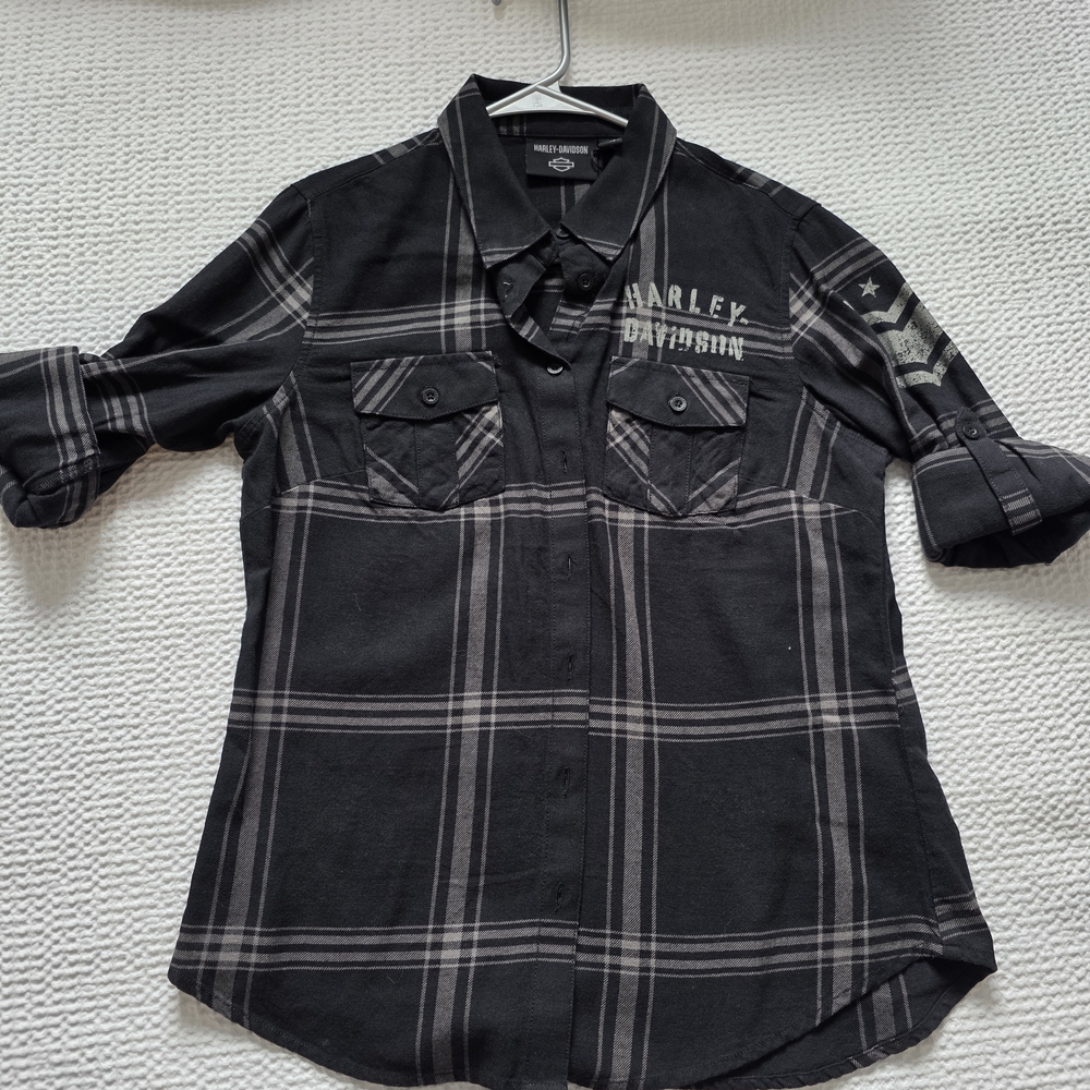 Harley-Davidson Black and Gray Checkered Shirt